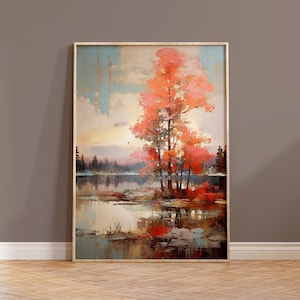 Herbst Wand Kunst Druck Zeitgenössische Landschaft Malerei Einweihungsparty Geschenk Natur Kunst Boho Wohnkultur Neutral Landschaft Pinselstriche Abstrakt