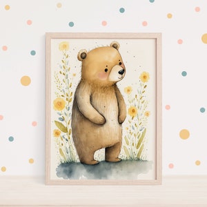 Guardería pared arte impresión lindo oso pintura boho regalo para una nueva mamá decoración del niño bebés dormitorio acuarela floral bebé oso de peluche cartel