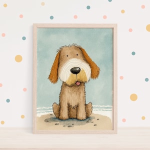 Cute Doggy Print. Physical Art Print. Free Worldwide Shipping. Generative Ai Art. Boho Gift for a New Mum. Kid’s Nursery. Watercolour. Dog.