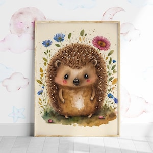 Lindo estampado de erizo. Impresión de arte físico. Envío gratis a todo el mundo. Arte generativo. Regalo boho para una nueva mamá. Guardería infantil. Acuarela.