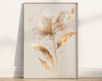 Golden Flower. Physical Art Print. Free Worldwide Shipping. Generative art. Botanical. Contemporary. Boho Housewarming Gift. Floral. Gold