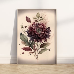 Floral Wand Kunst Druck Burgund Rose Blume Botanische Zeitgenössische Boho Housewarming Geschenk Aquarell Rot einfach Blütenblätter Wohnkultur