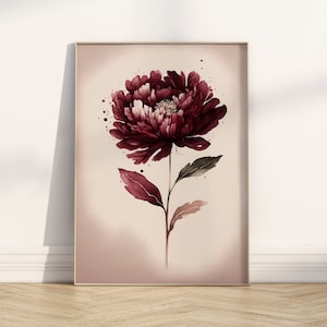 Bourgondische muurkunst print roze bloem botanische hedendaagse boho housewarming cadeau aquarel rode eenvoudige bloemblaadjes opknoping Home decor