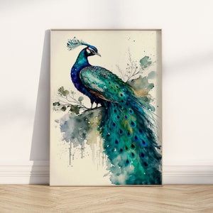 Peacock Watercolor Art Print: Boho Bird Wall Decor