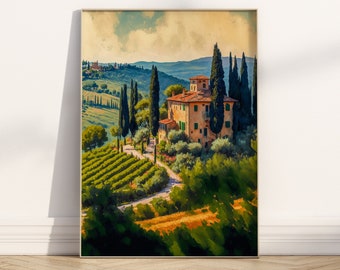 Tuscany Vineyard Art Print: Italian Landscape, Wine Country Wall Decor