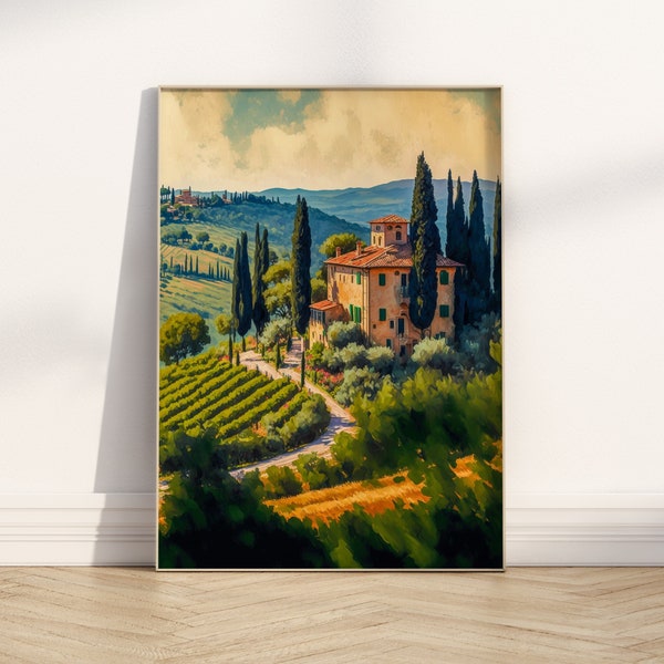 Toskana Weinberg Italienische Kunst Boho Zeitgenössischer Druck Einweihungsgeschenk Acryl Airbnb Italien Weinland Wanddekoration Wunderschöne Landschaft