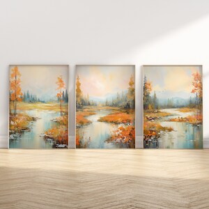 Triptychon Wand Kunst Druckt 3er Set Landschaft Natur Herbst Boho Housewarming Geschenk Orange Landschaft Naturästhetische Malerei Neutral