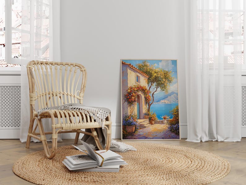 Mediterranean Landscape Wall Art Print European Coastal Spanish Home