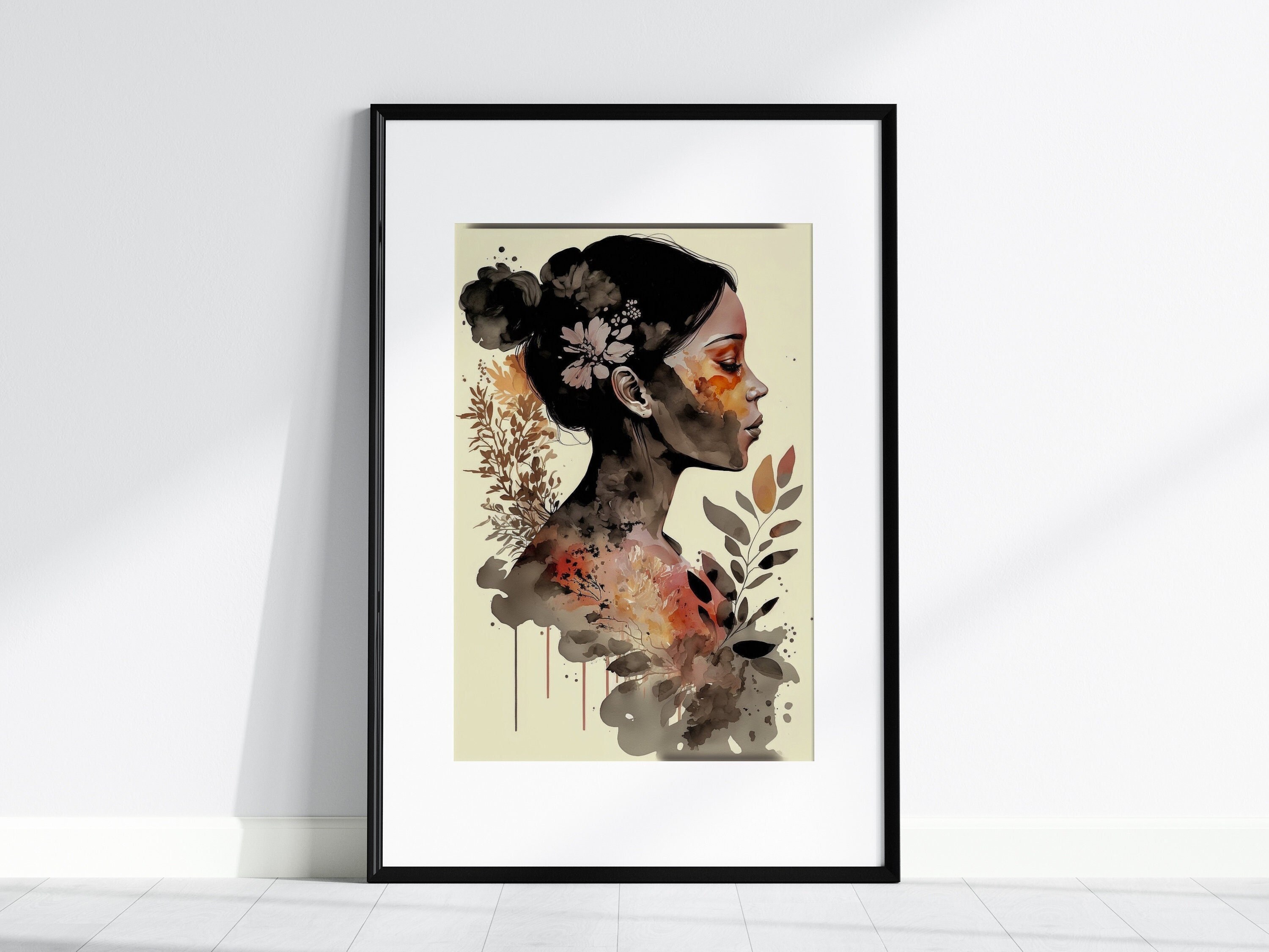 絵画 （9） 花柄の女性の水彩画：抽象的なボヘミアン風ウォールアート - Etsy 日本