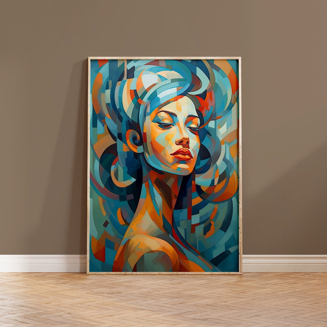 Portrait Wall Art Woman Boho Print Abstract Cubism Gift for Her ...