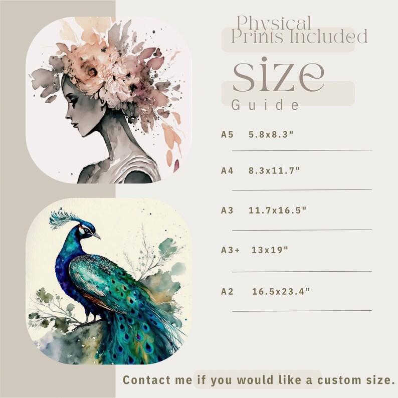 Peacock Wall Art Print Watercolour Painting Boho Housewarming Gift