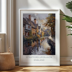 Gepersonaliseerd reiscadeau, Stratford-upon-Avon-reisafdruk, Engeland kunstcadeau voor reizigers, verjaardagscadeau, Stratford-upon-Avon-souvenir