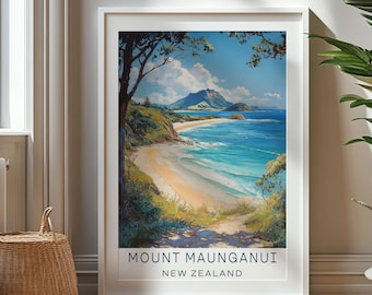 Personalized Travel Gift, Mount Maunganui Travel Print, New Zealand Art Gift, Gift for Travelers, New Zealand Souvenir, Mount Maunganui Art