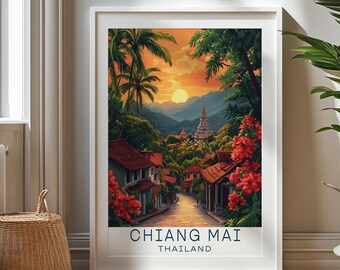 Personalized Travel Gift, Chiang Mai Travel Print, Thailand Art Gift, Gift for Travelers, Birthday Gift, Thailand Souvenir, Chiang Mai Art