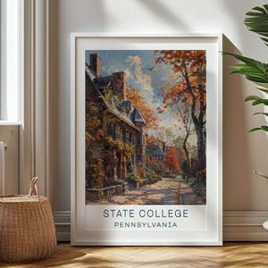 Regalo de viaje personalizado, impresión de viaje de State College, regalo de arte de Pensilvania, regalo para viajeros, regalo de cumpleaños, recuerdo de State College