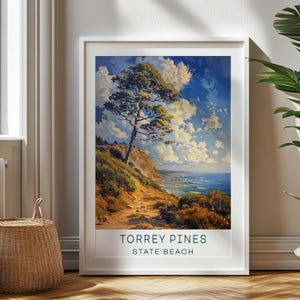 Regalo de viaje personalizado, impresión de viaje de Torrey Pines State Beach, regalo de arte de California para viajeros, regalo de cumpleaños, Torrey Pines State Beach