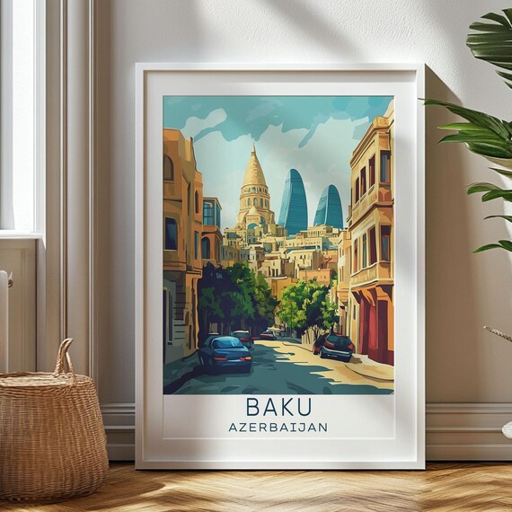 Personalized Travel Gift, Baku Travel Print, Azerbaijan Art Gift