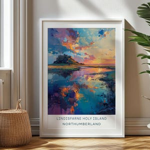 Personalized Travel Gift, Lindisfarne Holy Island Travel Print, Northumberland Art Gift, Gift for Travelers, Northumberland Poster