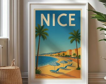 Regalo di viaggio personalizzato, stampa di viaggio di Nizza, Francia, regalo d'arte francese, regalo per viaggiatori, regalo di compleanno, souvenir di Nizza, Francia, arte di Nizza, Francia