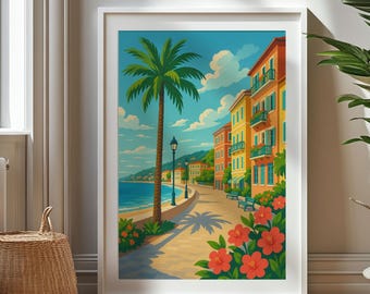 Regalo di viaggio personalizzato, stampa di viaggio di Nizza, regalo d'arte sulla Francia, regalo per viaggiatori, regalo di compleanno, poster artistico di Nizza, poster di Nizza, Francia