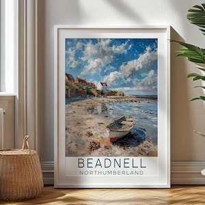 Personalized Travel Gift - Beadnell Travel Print - Northumberland Art Gift, Gift for Travelers, Birthday Gift, Souvenir, Gift for Dad