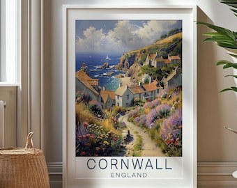 Personalized Travel Gift - Cornwall Travel Print - England Art Gift, Gift for Travelers, Birthday Gift, Souvenir, Gift for Dad, Cornwall Art