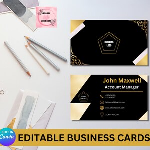 Business Card Template, Elegant Black Business Card Template, Business Card Printable, Editable Business Card Template