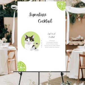 Katzen / Hunde Signature Drinks Schild Vorlage, Haustier Signature Cocktails Schild, Hochzeit Bar Menü Schild mit Haustieren, Bearbeiten mit TEMPLETT, Gedruckt + Digital