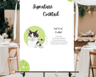 Cat/Dog Signature Drinks Sign Template, Pet Signature Cocktails Sign, Wedding Bar Menu Sign with Pets, Edit with TEMPLETT, Printed + Digital