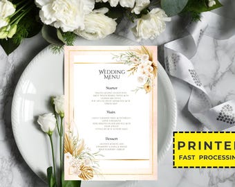 Personalized Printed Wedding Menu, Minimalist Wedding Menu, Modern Wedding Menu, Simple Menu, Wedding Menu Cards, Dinner Menu Card Printed