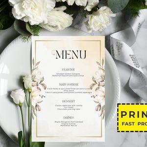 Personalisiertes gedrucktes Hochzeitsmenü, minimalistisches Hochzeitsmenü, modernes Hochzeitsmenü, einfaches Menü, Hochzeitsmenükarten, Abendmenükarte gedruckt