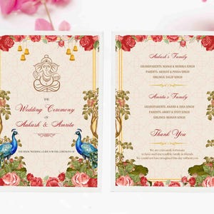 Gedrukt modern trouwprogramma, gedrukte ceremonie, huwelijksceremonie met tijdlijn trouwdag, details ceremonieprogramma, gedrukte trouwkaart