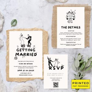 Minimalistisches Hochzeitseinladungs-Paket Qr Code, Minimale Einladungsvorlagen-Set, Modernes Invite Set, Elegantes Online Rsvp, Detailkarte, Antwortkarte