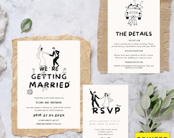 Minimalist Wedding Invitation Bundle Qr Code, Minimal Invitation Template Set, Modern Invite Suite, Elegant Online Rsvp, Details Card, RSVP