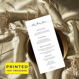 Tarjetas de menú de boda, Menús de boda impresos, Menús de boda modernos, Bodas manuscritas, Menús de boda minimalistas, Menús elegantes, Tarjeta de cena