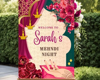 Printed Mehndi Welcome sign & Mendhi decor sign, Mehndi Sign as Mehndi poster, Mendhi Desi decor as Mehendi sign, Mendhi signs, Mehndi Night