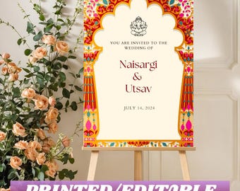 Printed Indian Welcome Signs Phera & Indian Wedding signs, Hindu Wedding signs as Indian Welcome signs Hindu, Desi decor, Edit with TEMPLET