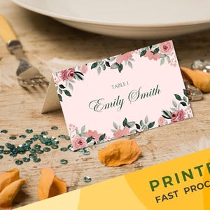 Tarjetas de lugar de boda personalizadas e impresas con opciones de comida / Tarjeta de nombre de mesa plegada / Tarjetas de ubicación personalizadas / Tarjeta de cena / Tarjeta de lugar de mesa