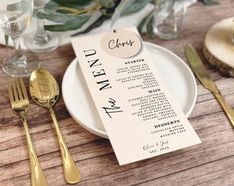Modern Wedding Menu Place Card With Guest Name, Custom Wedding Menu Place Card, Wedding Menu With Name Card, Printed Menus with Place Cards