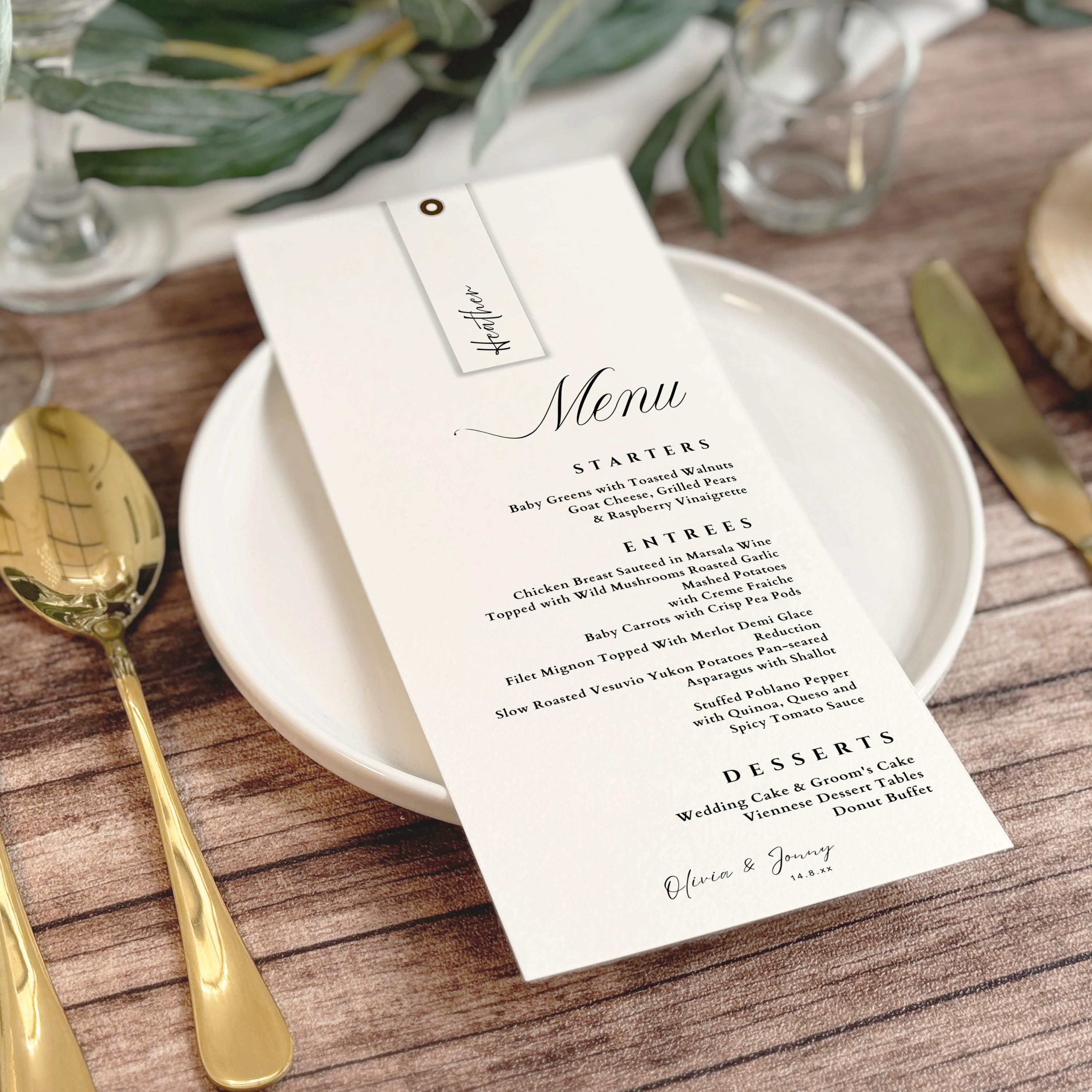 Wedding Menu Cards with Printed Name card, with Place Cards, Modern Minimalist Menus, Menu with Place Card, Custom Menu Cards with name card