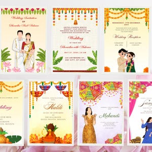 Gepersonaliseerde gedrukte Zuid-Indiase huwelijksuitnodiging als Tamil-huwelijksuitnodiging, Tamil-bruiloftssets, Telugu-huwelijksuitnodigingen Indiase sets