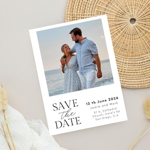 Foto Save the Date Karten, für Hochzeit, Hochzeitsbevorzugung, minimale Hochzeit Save the Date Karten, mit Umschlägen, kundenspezifische Hochzeitskarten, bearbeitbar