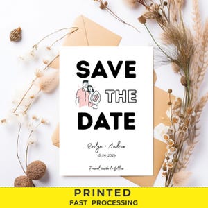 Foto Save the Date Karten, Moderne Boho Save the Date Vorlage für Hochzeit und Party, DIY mit Fotocollage, Elegante anpassbare Vorlage