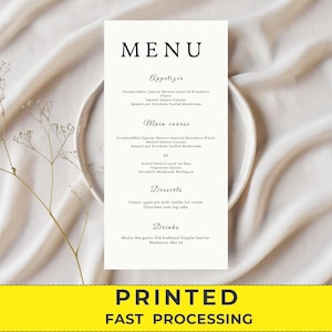 Tarjetas de menú de boda, Menús de boda impresos, Menús de boda modernos, Bodas manuscritas, Menús de boda minimalistas, Menús elegantes, Tarjeta de cena