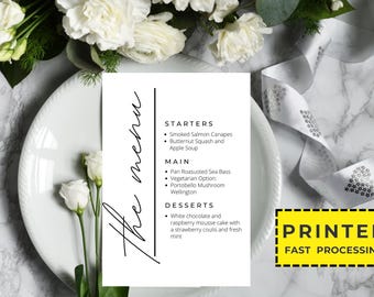 Personalized Printed Wedding Menu, Minimalist Wedding Menu, Modern Wedding Menu, Simple Menu, Wedding Menu Cards, Dinner Menu Card Printed