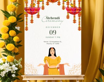 Printed Mehndi Welcome sign & Mendhi decor sign, Mehndi Sign as Mehndi poster, Mendhi Desi decor as Mehendi sign, Mendhi signs, Mehndi Night