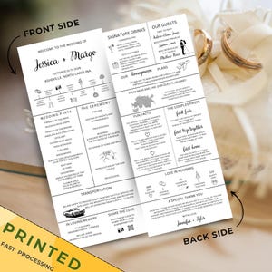 以下が含まれることがあります： 2006年10月15日、ノースカロライナ州アッシュビルでのJessicaとMargoの結婚式の印刷されたプログラム。プログラムには、式典、結婚式のパーティー、レセプションの詳細が含まれており、飲み物とハネムーンの計画のセクションがあります。