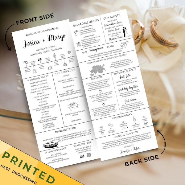 Long Infographic Wedding Program, Wedding Day Program, Infographic Program, Narrow Wedding Program Timeline, Modern Infographic Program