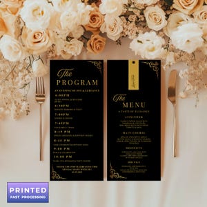 Programmkarte mit Menü & Tischkarte, Gedruckte Menükarte, Moderne Tischkarten, Programmkarte für die Hochzeit, Menükarten mit Platzkarte