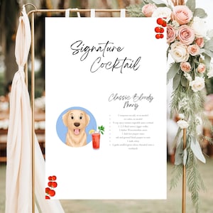 Hunde Signature Drinks Schild Vorlage, Haustier Signature Cocktails Schild, Hochzeit Bar Menü Schild mit Haustieren, Bearbeiten mit TEMPLETT, Gedruckt + Digital